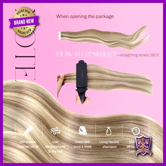 18 Inch Human Hair Tape-In Extensions, Seamless Skin Weft, 20 Pieces